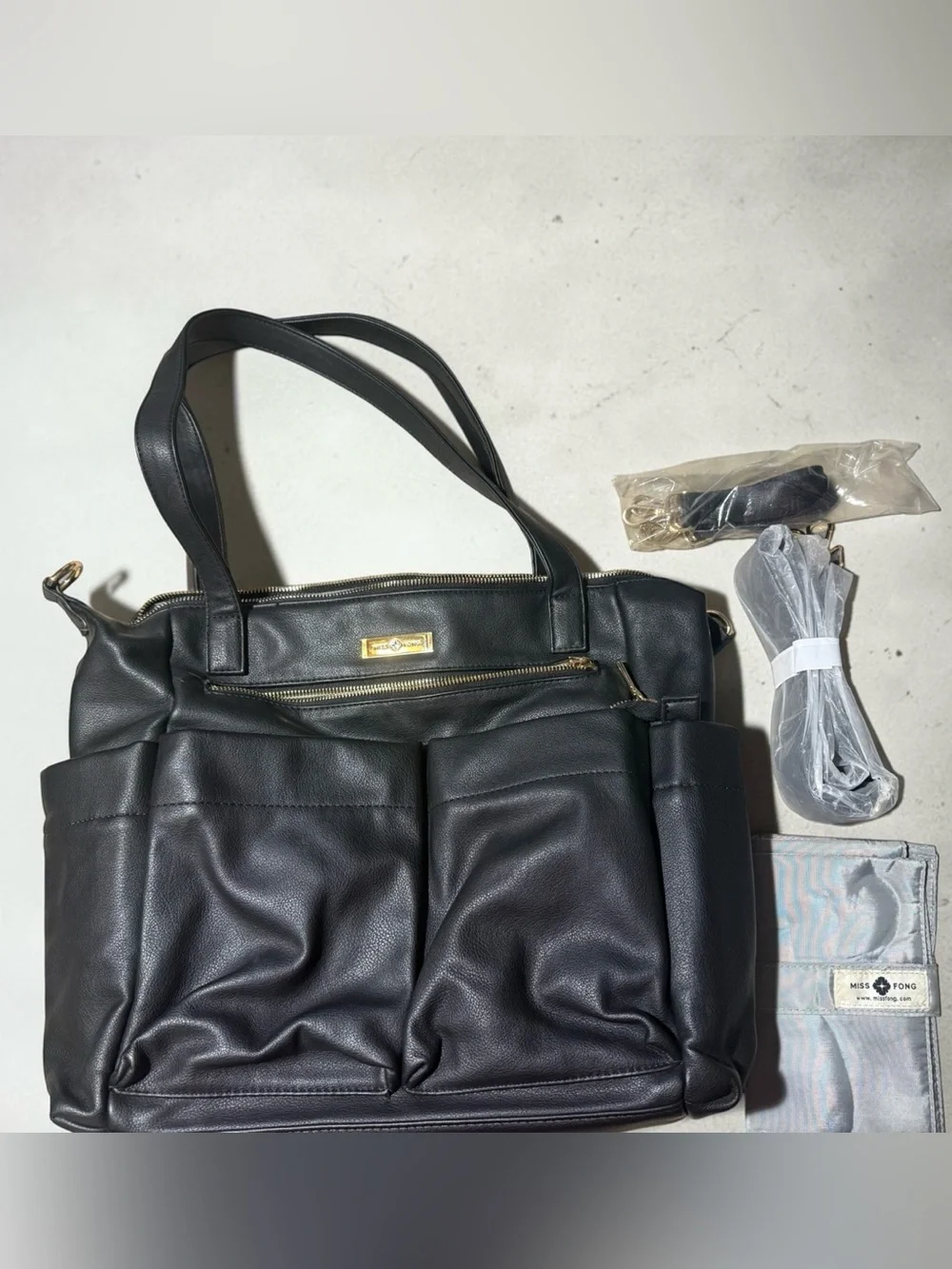 Miss Fong Classic Black Baby Bag Tote/backpack with Front Pockets